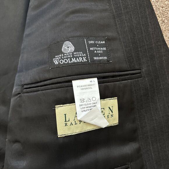 Polo Ralph Lauren Jacket Only Suit Gry Stripe 2 Button Wool 46L - Small cut top - Picture 10 of 13